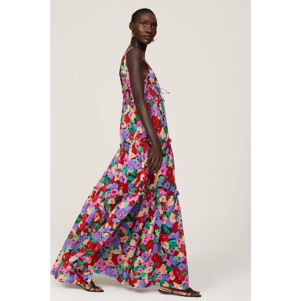 Nicholas Myla Floral Maxi Dress Silk Cotton Tiered Sleeveless Sz 0 - Picture 3 of 14